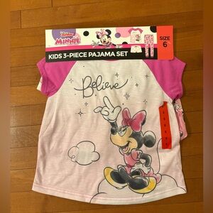 Disney Minnie Mouse 3 Piece Pajama Set - Pink and White